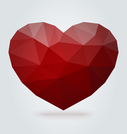 Red polygonal heart on white background. Vector Illustration. Symbol of love. Romantic background for Valentines day.のイラスト素材