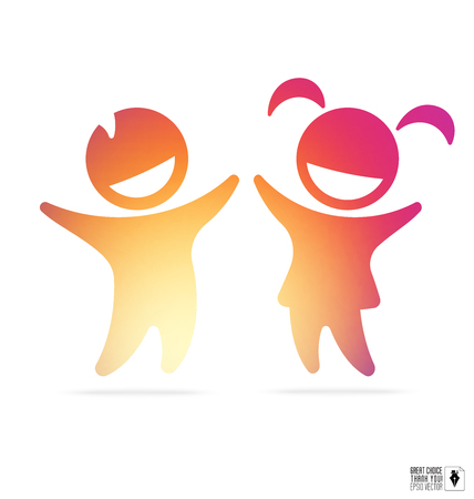 Silhouette of happy children: boy and girl with gradient inside for education, healthcare clinic, kindergarten logoのイラスト素材