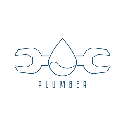 Modern line style logo for repair company or plumbing service. Vector line icon.のイラスト素材