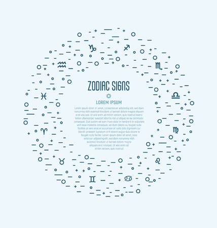Set of zodiacal icons in circle for banner, web site or background. Vector illustration in thin line style for horoscope.のイラスト素材