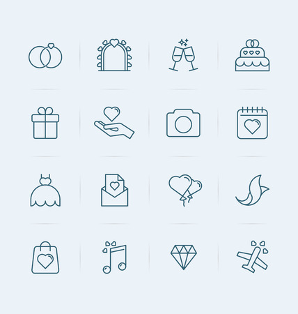 Set of wedding icons in thin line style for invitation, menu for web site. Vector illustration.のイラスト素材