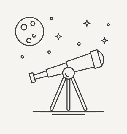 Thin line design of telescope looking to the stars and planets. Concept of science and discovery. Vector illustration.のイラスト素材