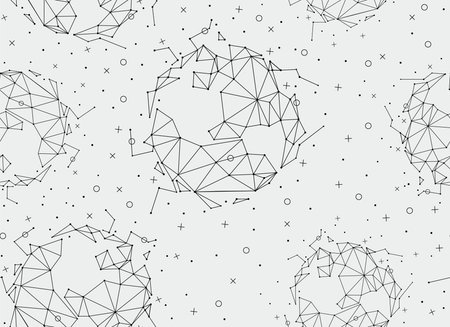 Seamless pattern with space, polygonal planets. Vector illustrationのイラスト素材