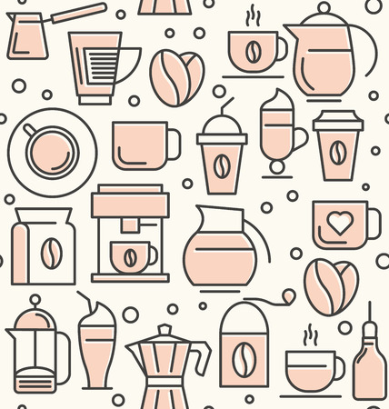 Coffee and coffee equipment seamless pattern for shop, cafe, menu or web site. Vector illustration in thin line style.のイラスト素材