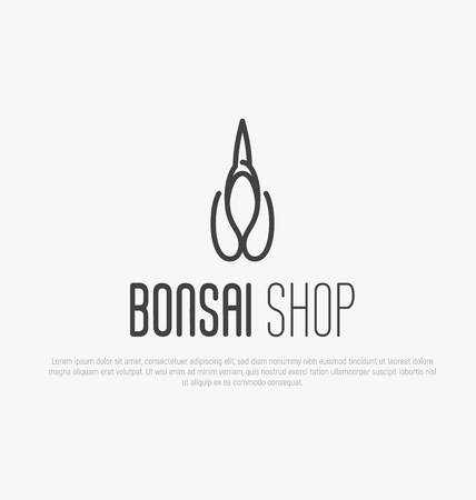 Logo for plant, bonsai or flower shop with scissors. Japanese culture. Vector illustration in thin line style.のイラスト素材