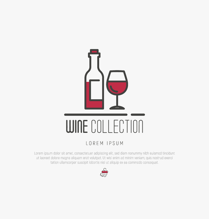 Logotype of wine and wine making. Modern thin line icons, flat style design.のイラスト素材