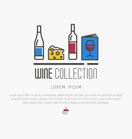 Logotype of wine and wine making. Modern thin line icons, flat style design.のイラスト素材