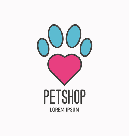 Simple colorful logotype with paw for vet clinic, pet shop, dog training or dog shelter. Vector illustration in modern flat line style.のイラスト素材