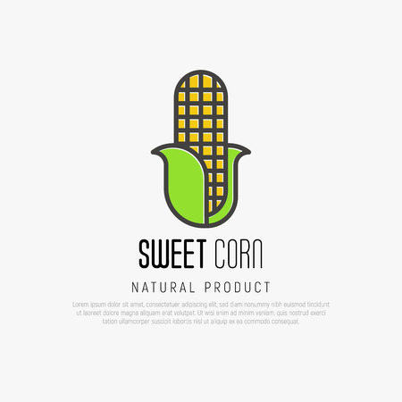 Thin line icon of corn for logo or warning ingredient. Vector illustration.のイラスト素材