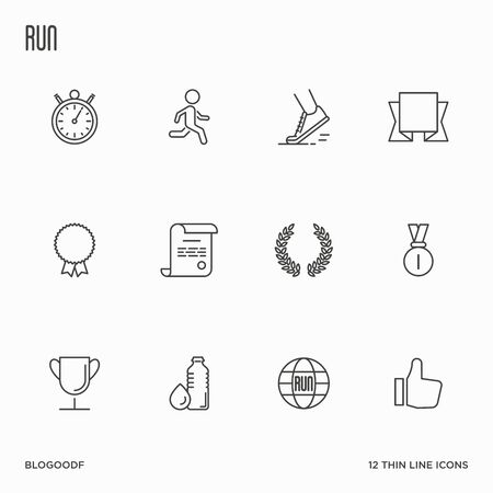 Set of running competition thin line icons. Vector illustration.のイラスト素材