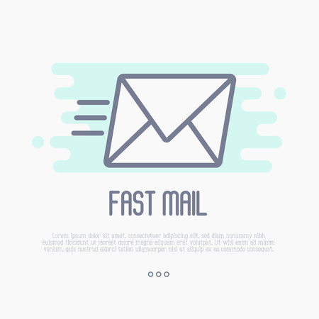 Fast mail or e-mail symbol. Envelope flying thin line vector illustration.のイラスト素材
