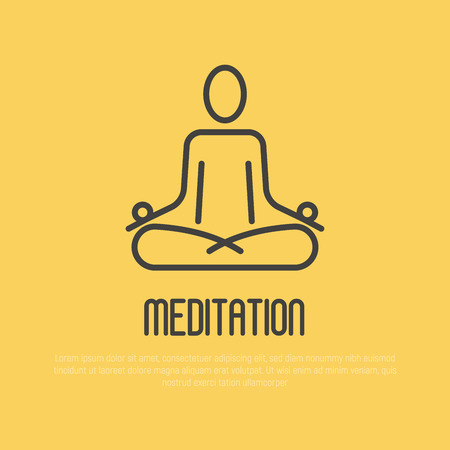 Simple sign of human in lotus pose for logo of meditation yoga school, class, spa salon. Vector illustration.のイラスト素材