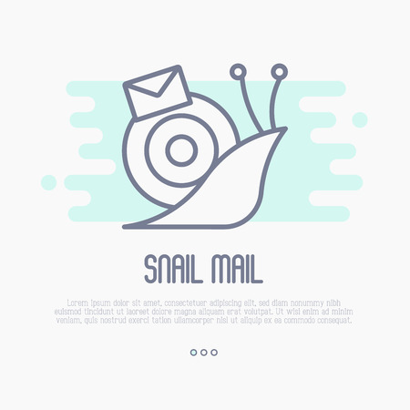 Thin line icon of snail mail with envelope. Symbol of slow mail. Vector illustration.のイラスト素材