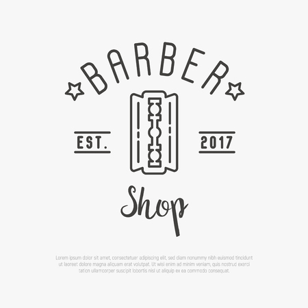 Hipster logo for barber shop with blade. Minimalistic thin line vector illustration.のイラスト素材