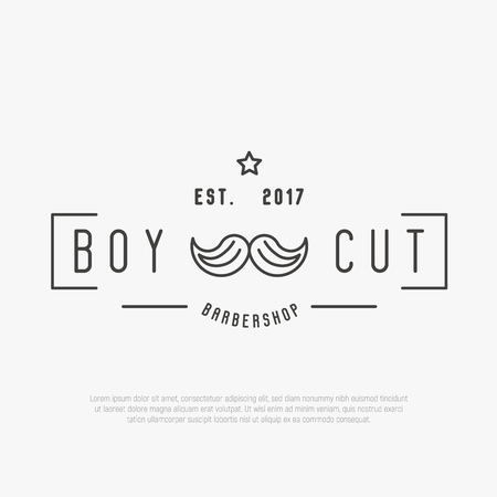 Hipster logo for barber shop with mustache. Minimalistic thin line vector illustration.のイラスト素材