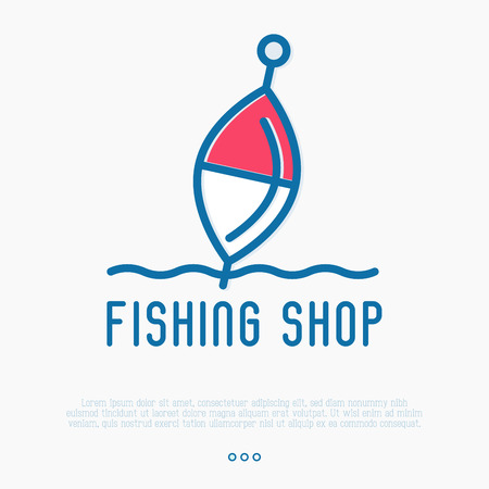 Logo for fishing shop with float in thin line style. Simple minimalistic vector illustration.のイラスト素材