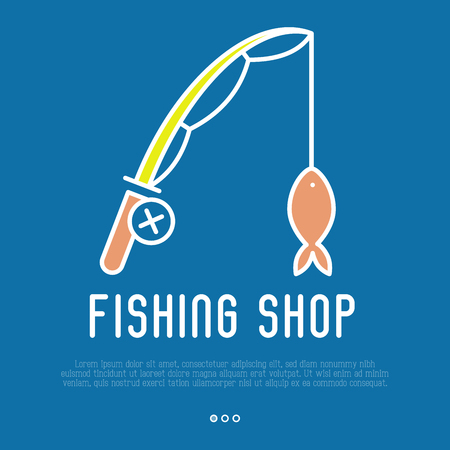 Logo for fishing shop with fishing rod in thin line style. Simple minimalistic vector illustration.のイラスト素材