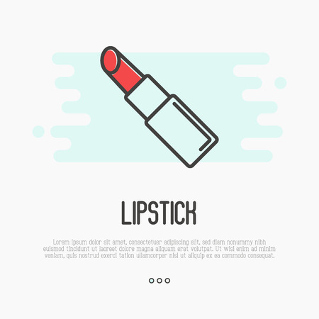 Simple thin line icon of red lipstick for make up artist logo, beauty spa or shop. Vector illustration.のイラスト素材