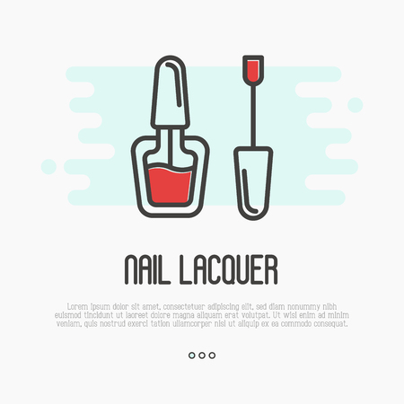 Red nail lacquer icon for logo of manicure salon or master. Thin line vector illustration.のイラスト素材