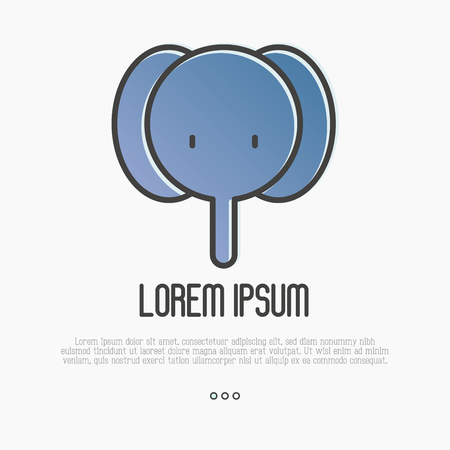 Cartoon cute elephant with big ears in thin line style. Simple minimalistic vector illustration.のイラスト素材