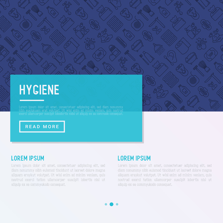 Hygiene concept with thin line icons: hand soap, shower, bathtub, toothpaste, razor, shaving brush, sanitary napkin, comb, ball deodorant, mouth rinse vector illustration.のイラスト素材