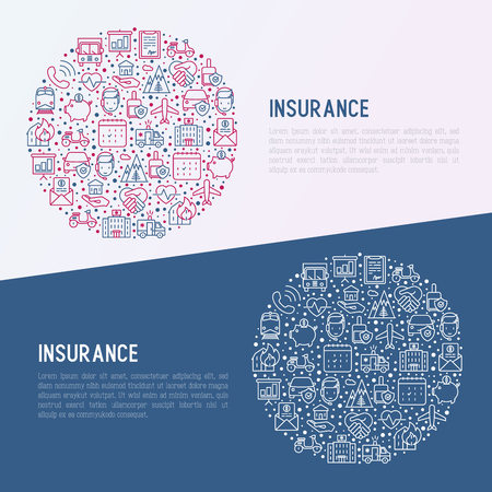 Insurance concept in circle with thin line icons: health, life, car, house, savings. Modern vector illustration for banner, template of web page, print media.のイラスト素材