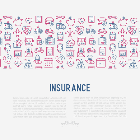 Insurance concept with thin line icons: health, life, car, house, savings. Modern vector illustration for banner, template of web page, print media.のイラスト素材