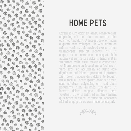 Pet paws concept with place for text. Thin line vector illustration for pet shop, training. shelter.のイラスト素材
