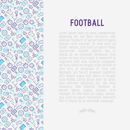 Football concept with thin line icons: player, whistle, soccer, goal, strategy, stopwatch, football boots, score. Vector illustration for banner, print media, web page.のイラスト素材