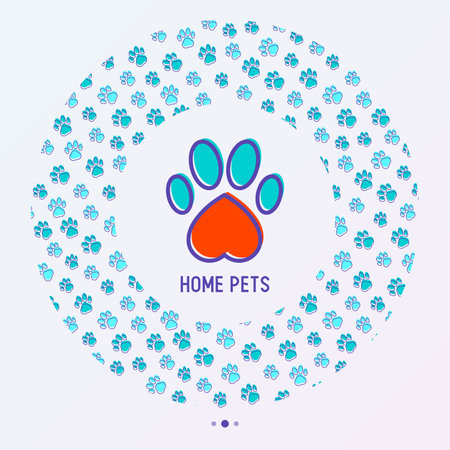 Pet paws concept in circle shape with Thin line vector illustration for pet shop, training.のイラスト素材