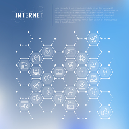 Internet concept in honeycombs with thin line icons.のイラスト素材