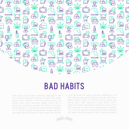 Bad habits concept with thin line icons.のイラスト素材