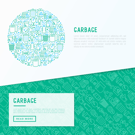 Garbage concept in circle with thin line icons.のイラスト素材