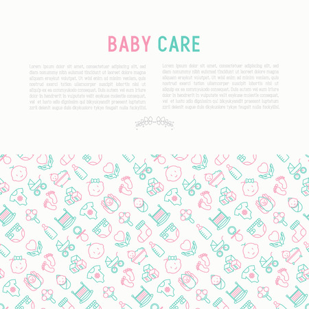 Baby care concept with thin line icons.のイラスト素材