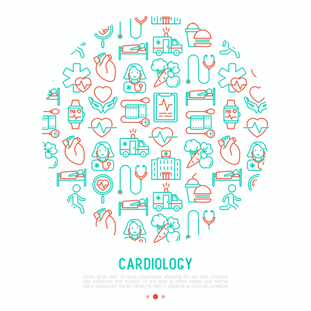 Cardiology concept in circle with thin line icons set.のイラスト素材