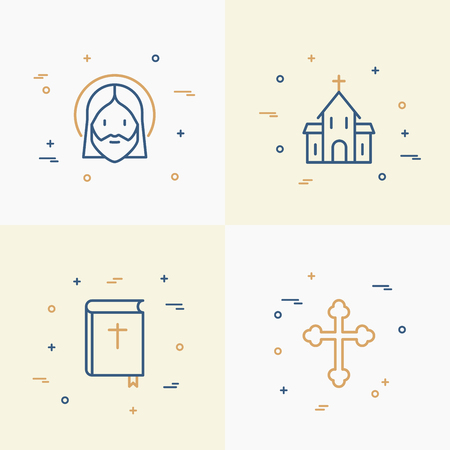 Christianity thin line icons set of church, cross, Jesus, bible. Modern vector illustration.のイラスト素材