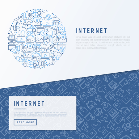 Internet concept in circle with thin line iconsのイラスト素材