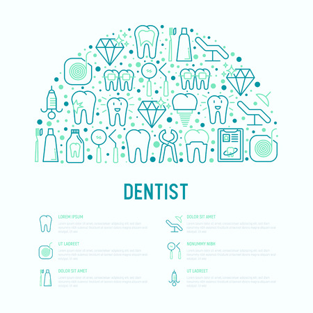 Dentist concept in half circle with thin line iconsのイラスト素材