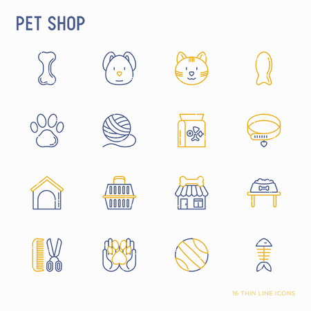 Pet shop thin line icons sets. Modern vector illustration.のイラスト素材