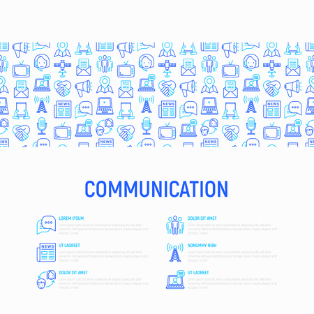 Communication concept with thin line icons. Modern vector illustration for banner, print media and web page.のイラスト素材