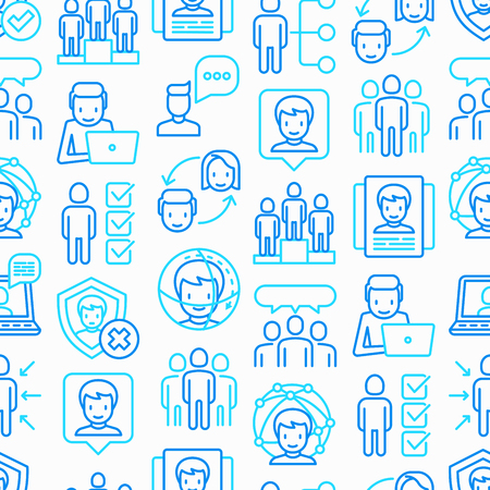People and users seamless pattern with thin line icons. Modern vector illustration.のイラスト素材
