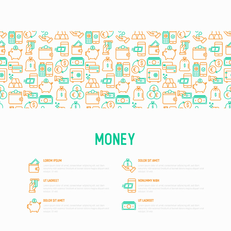 Money concept with thin line icons. Modern vector illustration for banner, print media and web page.のイラスト素材
