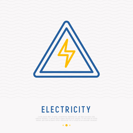 Modern warning sign: danger, electricity. Thin line icon. Vector illustration.のイラスト素材