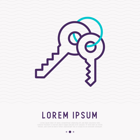 Bunch of keys thin line icon. Modern vector illustration, symbol of protection.のイラスト素材