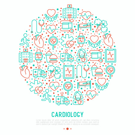 Cardiology concept in circle with thin line icons setのイラスト素材