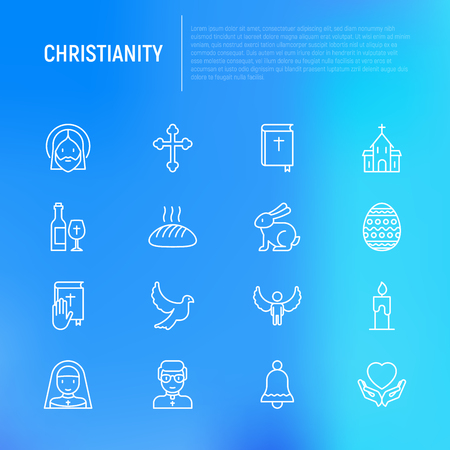 Set of Christianity religion thin line icons.のイラスト素材