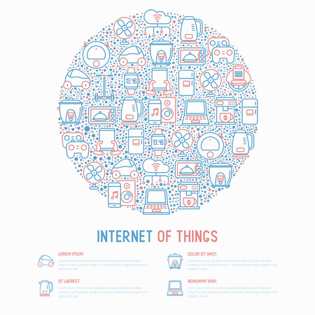 Internet of things concept in circle with thin line icons. Vector illustration for web page, print media.のイラスト素材