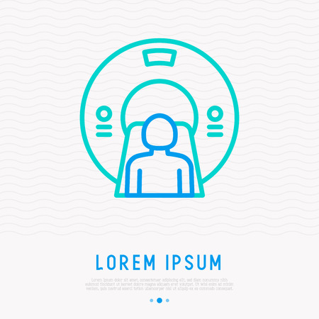 MRI scanner thin line icon. Modern vector illustration of medical equipment.のイラスト素材