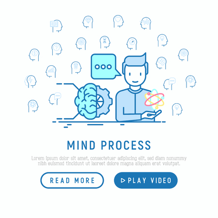 Mind process concept with thin line icons: intelligence, passion, conflict, innovation, time management, exploration, education, logical thinking. Modern vector illustration, web page template.のイラスト素材