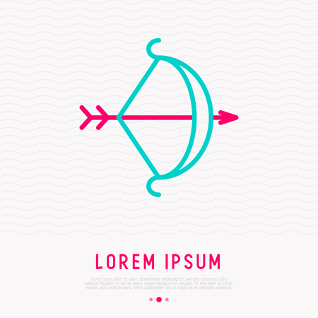 Bow with arrow thin line icon. Modern vector illustration of Cupid's weapon at Valentine's day.のイラスト素材